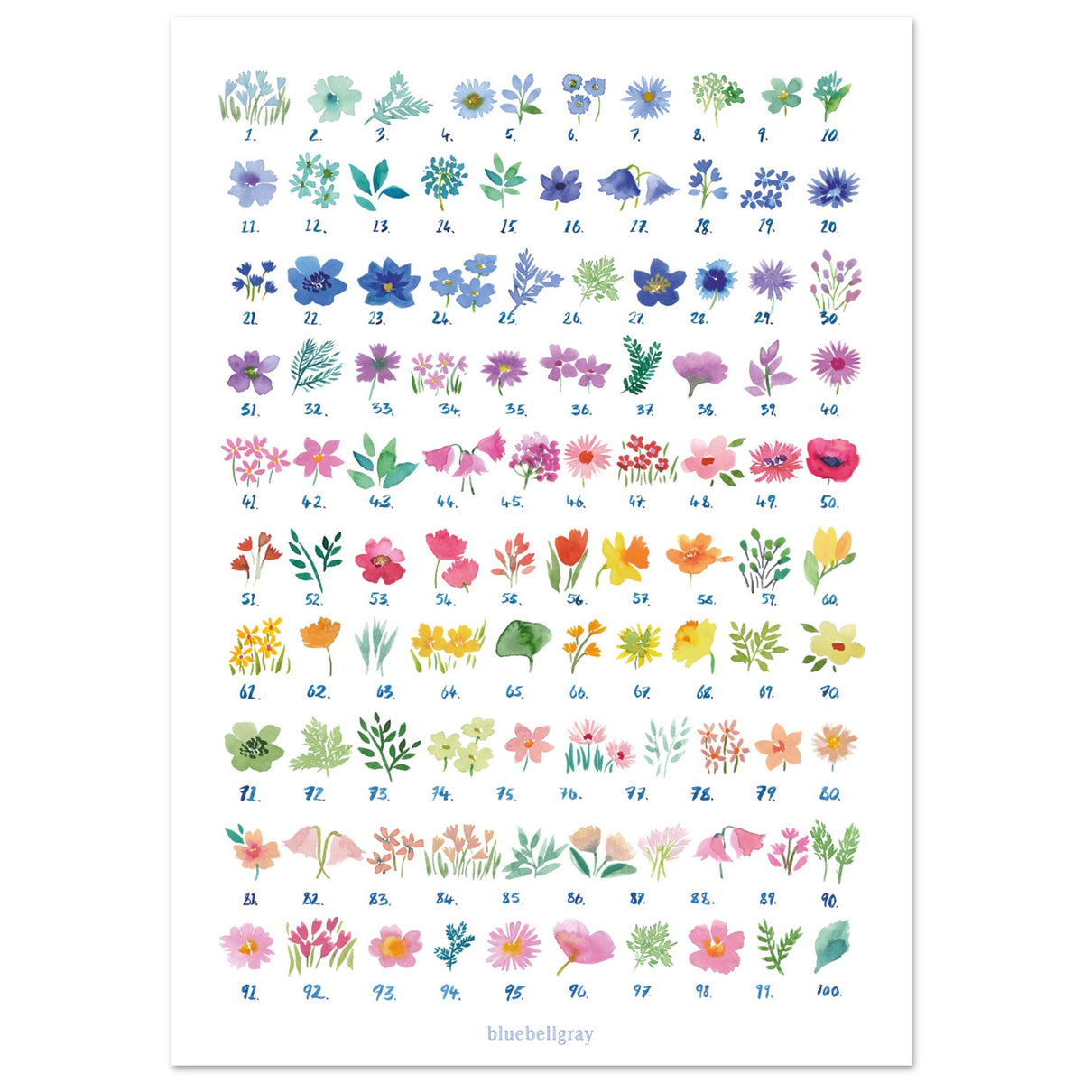 100 Flowers - Art Print – Bluebellgray