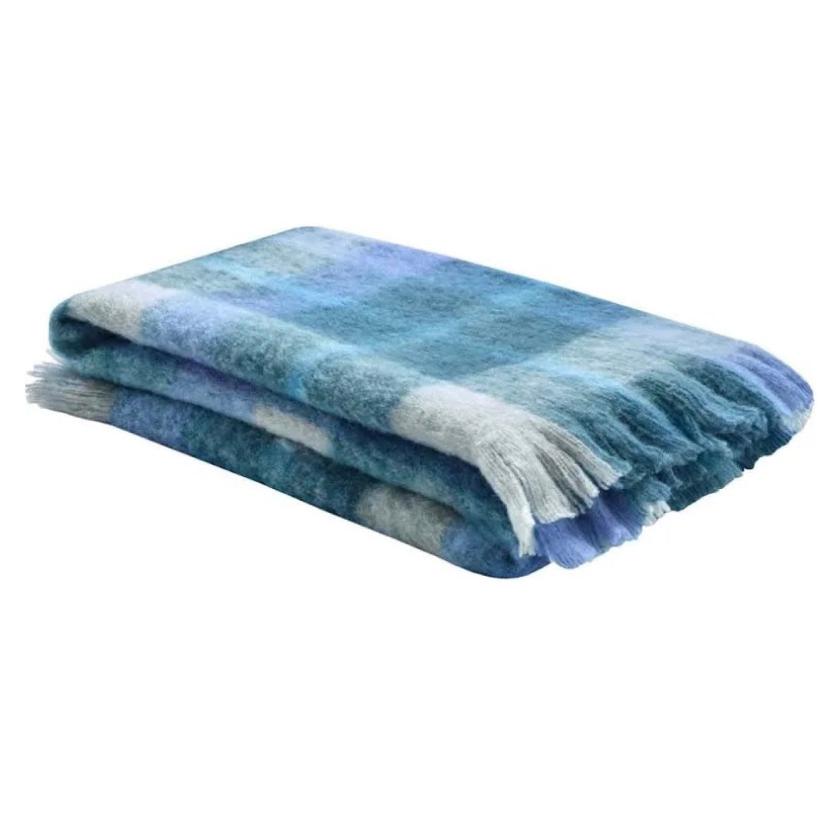 Fluffy Check Throw - Sea Blue – Bluebellgray