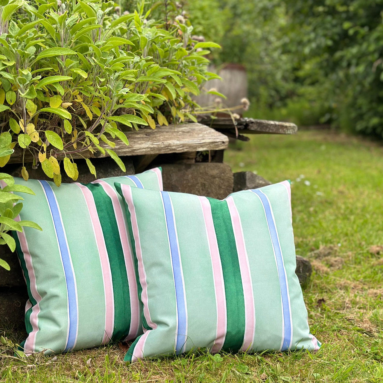 Seaside Stripe Seaglass Outdoor Cushion Bluebellgray